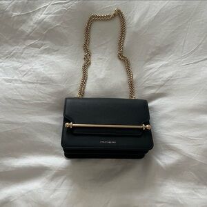 Strathberry Black Crossbody Bag with Gold Chain
